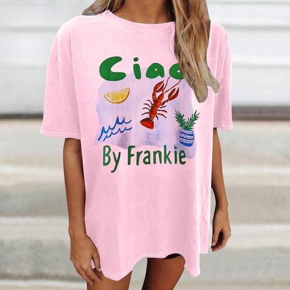 TrendOFT Womens Oversized Tees Drop Shoulder Crew Neck Short Sleeve Casual Lightweight Daily Tops Pink1 M