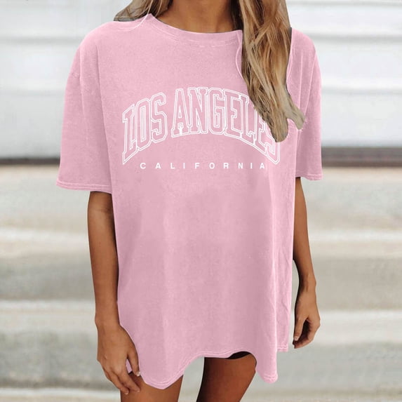 TrendOFT Womens Oversized Tees Drop Shoulder Crew Neck Short Sleeve Casual Lightweight Daily Tops Pink2 XXL