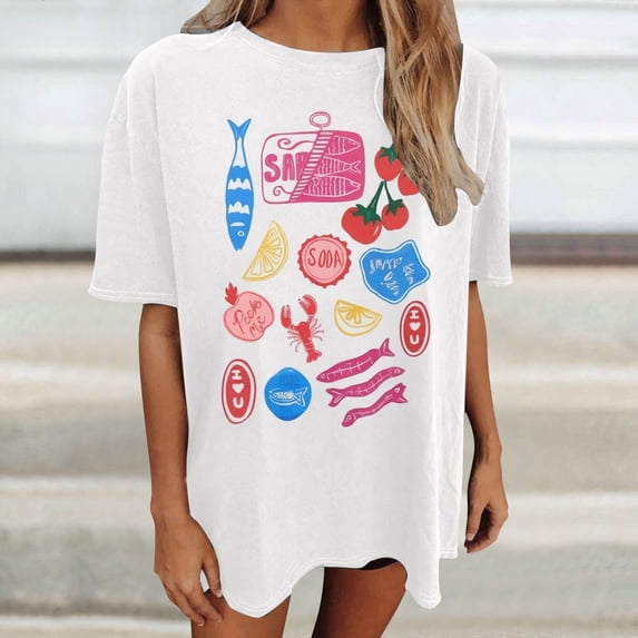 TrendOFT Womens Oversized Tees Drop Shoulder Crew Neck Short Sleeve Casual Lightweight Daily Tops White XL