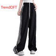 thumbnail image 1 of TrendOFT Womens Parachute Pants Wide Leg Baggy Sweatpants Y2K Elastic Waist Jogger Sweat Pants Side Striped Track Pants Streetwear Black XL, 1 of 5
