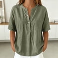 thumbnail image 1 of TrendOFT Womens Pullover Tops Solid Color Loose Fit Stand Collar Short Sleeve Casual Daily Soft Tops Army Green L, 1 of 5