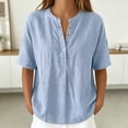 thumbnail image 1 of TrendOFT Womens Pullover Tops Solid Color Loose Fit Stand Collar Short Sleeve Casual Daily Soft Tops Light Blue XXXL, 1 of 6
