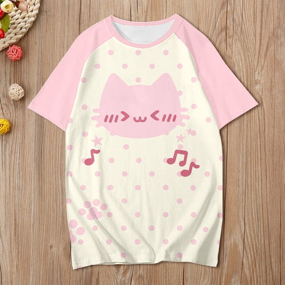 TrendOFT Womens Raglan Tees Raglan Sleeve Print Crew Neck Casual Lightweight Daily Summer Tops Pink XXXL