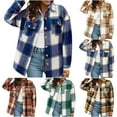 thumbnail image 1 of TrendOFT Womens Shacket Casual Jacket Plaid Button Down Long Sleeve Shirt Thin Spring Fall Outfits Sky Blue XXL, 1 of 4