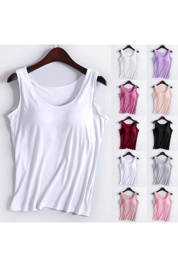 Womens Tank Tops Built in Bra Cami Tanks Lightweight Undershirt Tank Tops Beige L
