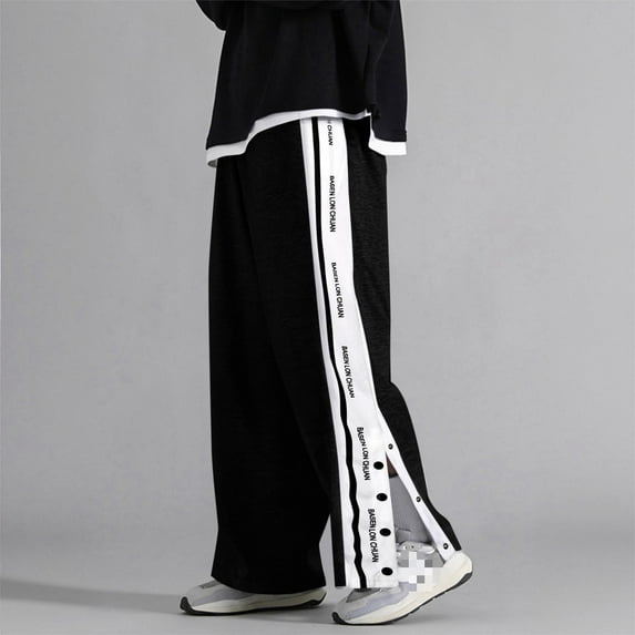 TrendOFT Womens Tear Away Basketball Pants Casual High Split Snap Button Post Surgery Sweatpants with Pocket Black XXL