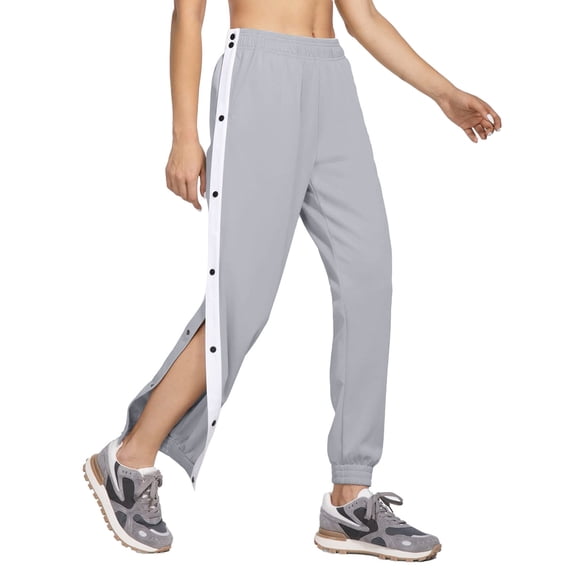 TrendOFT Womens Tear Away Pants Side Split Snap Button Basketball Active Workout Joggers with Pocket Loose Fit Sweatpants Grey XXL