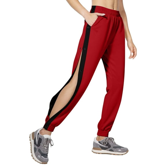 TrendOFT Womens Tear Away Pants Side Split Snap Button Basketball Active Workout Joggers with Pocket Loose Fit Sweatpants Red L