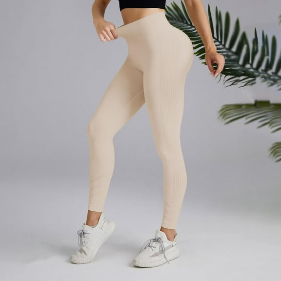 TrendOFT Womens Tummy Control Leggings High Waisted Soft Yoga Pants Workout Athletic Lounge Pants Beige L