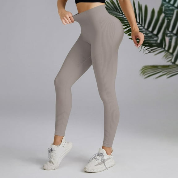 TrendOFT Womens Tummy Control Leggings High Waisted Soft Yoga Pants Workout Athletic Lounge Pants Khaki S