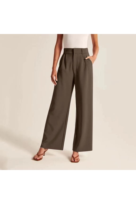 Womens Wide Leg Dress Pants High Waisted Long Flowy Casual Dressy Trousers with Pockets Brown M