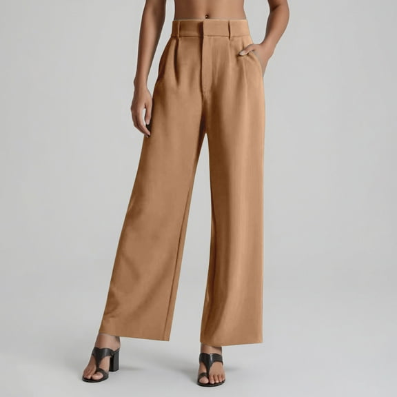 TrendOFT Womens Wide Leg Dress Pants Pull On Stretchy Work Pants Women High Waisted Business Casual Trousers with Pockets Khaki XXL