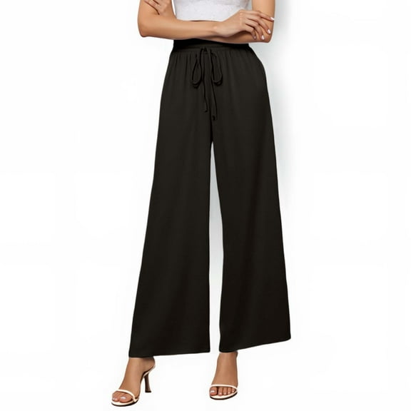 TrendOFT Womens Wide Leg Dress Pants with Pockets High Waist Adjustable Knot Loose Casual Trousers Business Work Casual Pants Black S