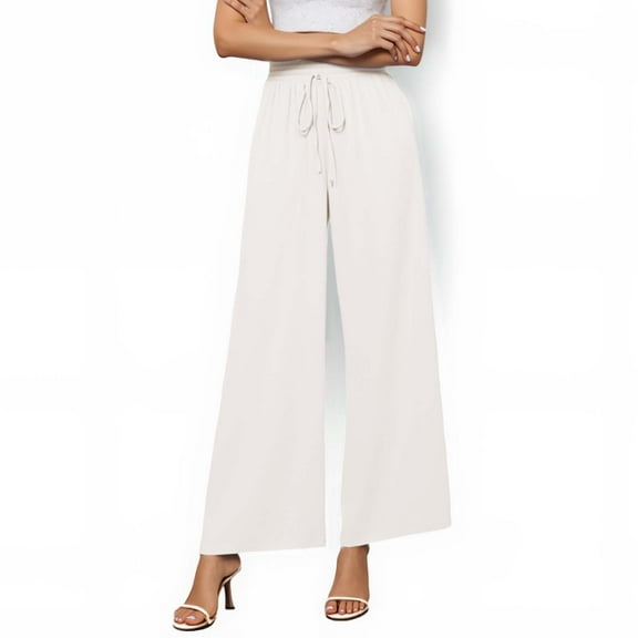 TrendOFT Womens Wide Leg Dress Pants with Pockets High Waist Adjustable Knot Loose Casual Trousers Business Work Casual Pants White S