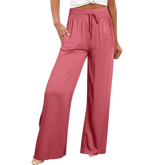 TrendOFT Womens Wide Leg Palazzo Pants High Waist Beach Lounge Pants Loose Casual Dress Pants Stretchy Trousers Pink M