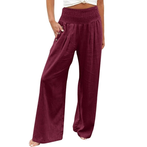 TrendOFT Womens Wide Leg Pants Elastic High Waisted Casual Palazzo Pants Trousers with Pockets Lounge Pants S