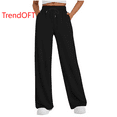 thumbnail image 1 of TrendOFT Womens Wide Leg Pants High Waist Baggy Straight Leg Sweatpants Elastic Waistband Drawstring Pocket Fall Winter Sweat Lounge Pants Black XXL, 1 of 4