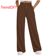 thumbnail image 1 of TrendOFT Womens Wide Leg Pants High Waist Baggy Straight Leg Sweatpants Elastic Waistband Drawstring Pocket Fall Winter Sweat Lounge Pants Brown M, 1 of 4