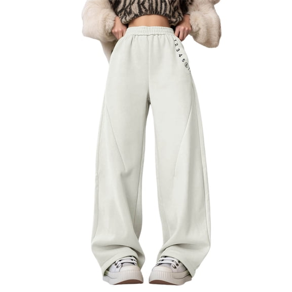 TrendOFT Womens Wide Leg Sweatpants Baggy High Waist Straight Leg Lounge Sweat Pants Fall Winter Letter Embroidery Teen Girls Y2K Loose Fit Trousers White XXL
