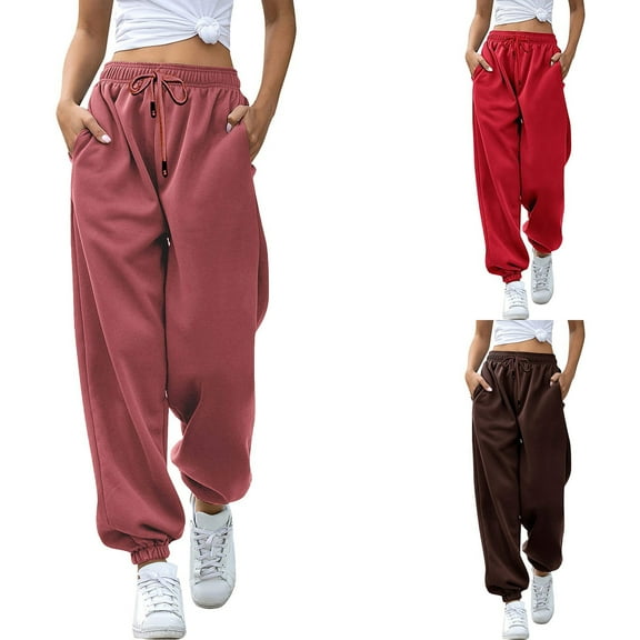 TrendOFT Womens Wide Leg Sweatpants Baggy Straight Leg Lounge Sweat Pants Fall Athletic Joggers with Pockets C M