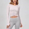 thumbnail image 1 of TrendOFT Womens Yoga Tops Ruched Long Sleeve Crop Crew Neck Yoga Workout Casual Slim Y2K Tops White L, 1 of 5