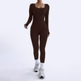 thumbnail image 1 of TrendOFT Workout Jumpsuits for Women Long Sleeve Yoga Bodycon Bodysuits Pants Quick Dry One Piece Leggings Rompers Coffee M, 1 of 5