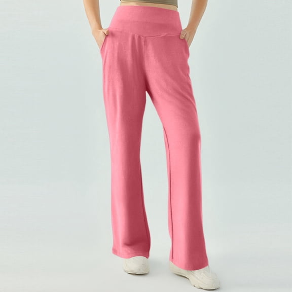 TrendOFT Yoga Pants Women Wide Leg Pants with Pockets High Waist Stretch Dress Casual Sweatpants Casual Sweat Pants Pink XL