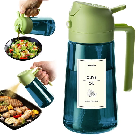 TrendPlain 16oz Glass Olive Oil Dispenser Bottle for Kitchen Gadgets Olive Oil Sprayer for Cooking with Stickers Green