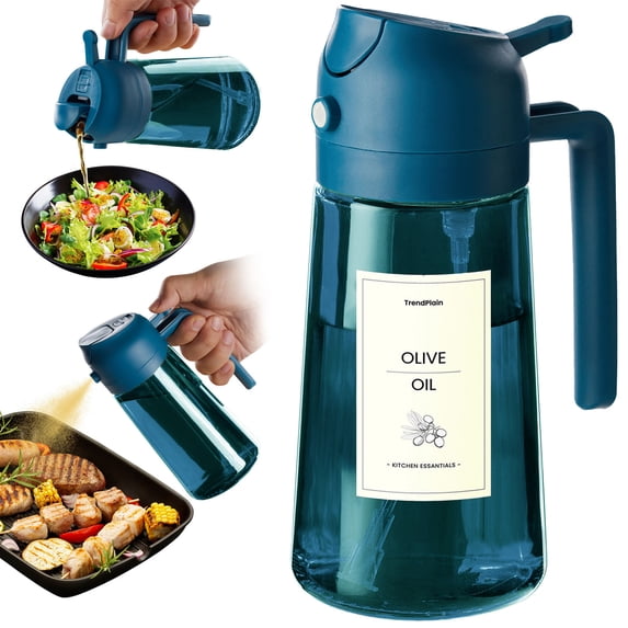 TrendPlain 16oz Glass Olive Oil Dispenser Bottle for Kitchen Gadgets Olive Oil Sprayer for Cooking with Stickers Navy