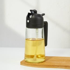 16oz/470ml Glass Olive Oil Sprayer for Cooking – 2 in 1 Olive Oil Dispenser Bottle for Kitchen Gadgets and Air Fryer Accessories, Salad, BBQ - Black