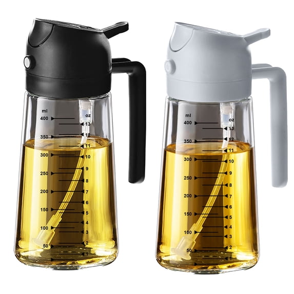 TrendPlain 16oz Glass Olive Oil Sprayer for Cooking - 2 in 1 Olive Oil Dispenser for Kitchen Gadgets,Air Fryer,Salad,Bbq - Black and Ash