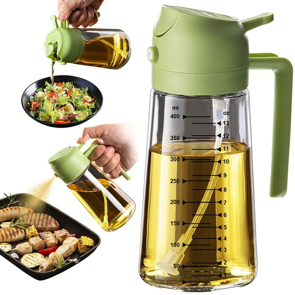TrendPlain 16oz/470ml Glass Olive Oil Sprayer for Cooking - 2 in 1 Olive Oil Dispenser for Kitchen Gadgets, Air Fryer, Salad, and BBQ - Green
