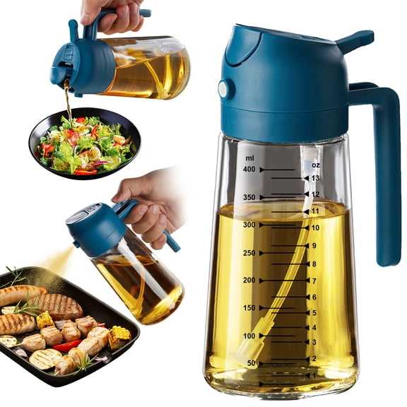 TrendPlain 16oz Glass Olive Oil Sprayer for Cooking - 2 in 1 Olive Oil Dispenser for Kitchen Gadgets,Air Fryer,Salad,Bbq - Navy
