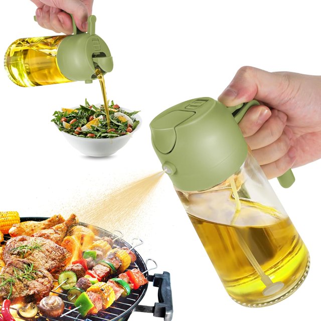 TrendPlain 16oz Oil Dispenser Bottle for Kitchen - 2 in 1 Olive Oil Dispenser and Oil Sprayer - 470ml Olive Oil Bottle - Oil Sprayer for Cooking, Kitchen, Salad, Barbecue Black