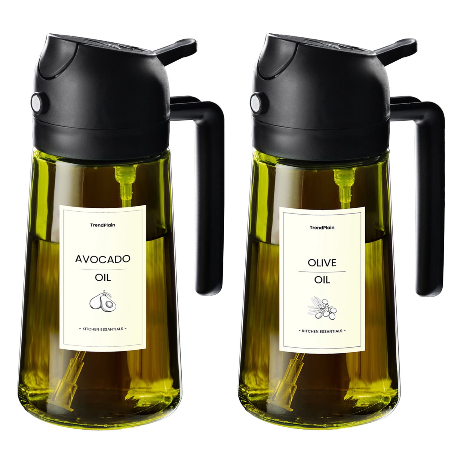 TrendPlain 16oz Glass Oil Dispenser Bottle Olive Oil Sprayer for Cooking with Stickers 2Black