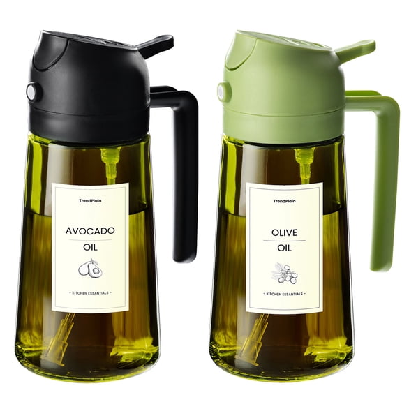 TrendPlain 16oz Glass Oil Dispenser Bottle Olive Oil Sprayer for Cooking with Stickers Black and Green