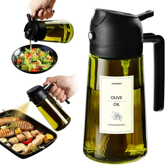 TrendPlain - Original 16oz Glass Olive Oil Dispenser Bottle for Kitchen Gadgets - Olive Oil Sprayer for Cooking w/Stickers - Black