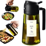 TrendPlain 16oz Olive Oil Sprayer for Cooking, 2 in 1 Olive Oil Spray Bottle and Oil Dispenser with Stickers for Kitchen, Salad, BBQ & Air Fryer, Black