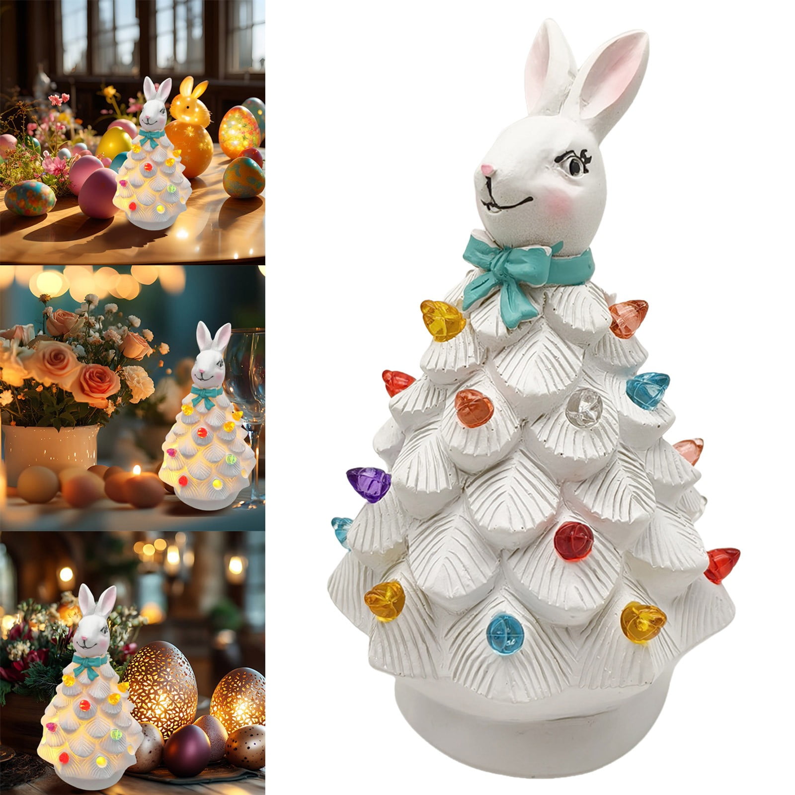 TrendTide Lighted Easter Bunny Tabletop Tree White Bunny Tree Easter ...