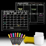 TrendVa Magnetic Acrylic Calendar for Fridge | Dry Erase Board Set with Markers & Eraser | Weekly & Monthly Planner (16x12")