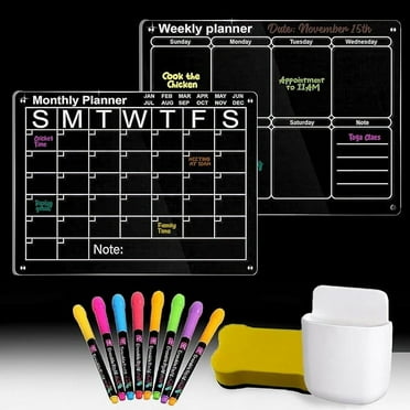 TrendVa Magnetic Acrylic Calendar for Fridge | Dry Erase Board Set with Markers & Eraser | Weekly & Monthly Planner (16x12")
