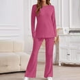 thumbnail image 1 of TrendVibe365 2 Piece Lounge Set Women Plus Size Solid Color Round Neck Top Shorts Set With Pockets Tight Fitting Casual Home Two piece Set Long Sleeved Round Neck Top Shirt Set Pink XL, 1 of 8