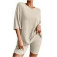 thumbnail image 1 of TrendVibe365 2 Piece Set Outfit for Women Summer Solid Color Ribbed Knit Crewneck Short Sleeve Shirts and Shorts Cosy Loose Fit Pajamas Lounge Set Loungewear Summer Outfits, 1 of 6