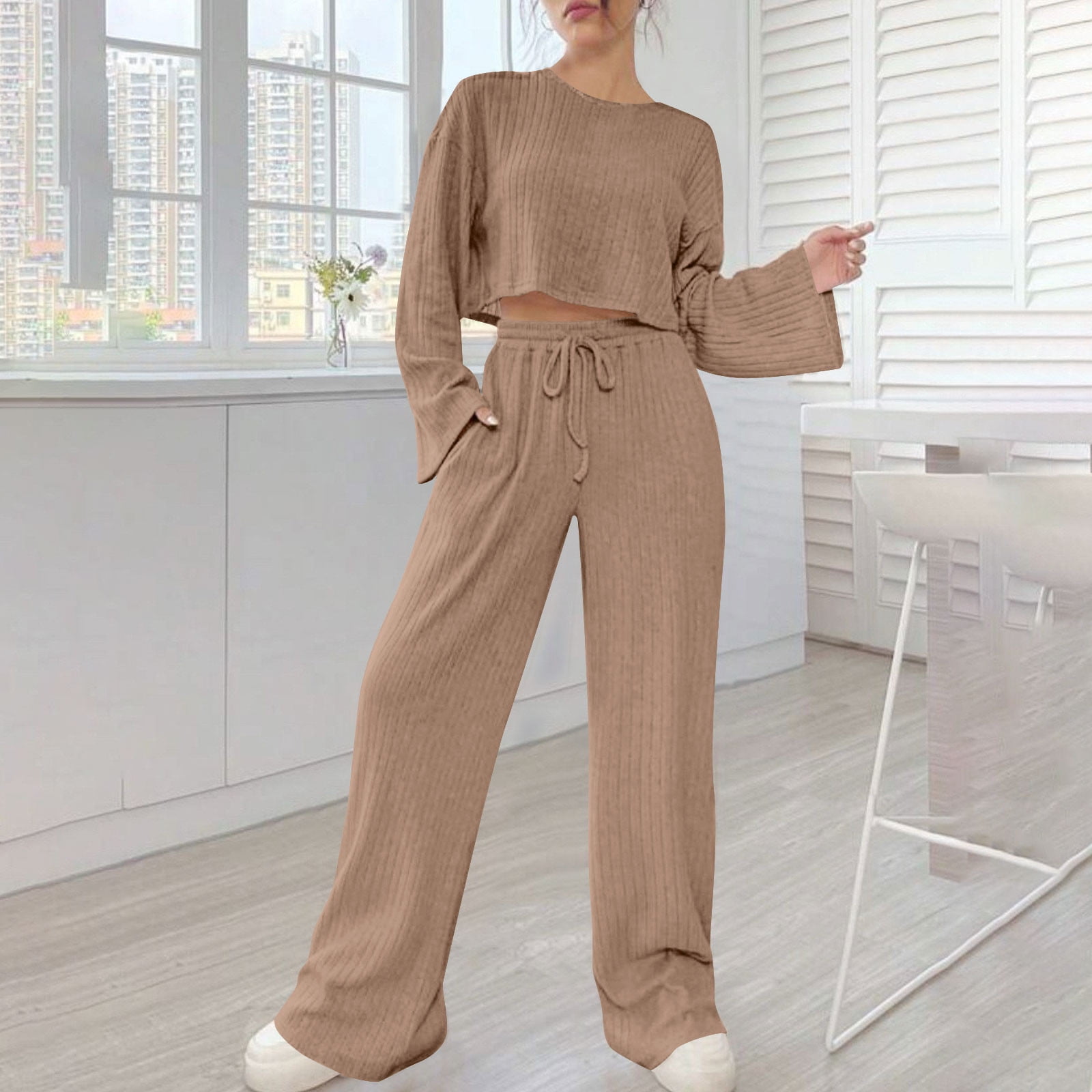 2-Piece Square Neck Body-Hugging Knit Top and Bottom Set