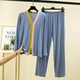 thumbnail image 1 of successthop 2PC Lounge Sets for Women 2 Piece Lounge Sets V Neck Long Sleeve Shirts and Long Pants Gifts Loose Shower Spring Basic Sleepshirt Nightdress Blue 2XL, 1 of 3