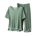 thumbnail image 1 of successthop Nightwear for Ladies Green Lightweight Solid Short Sleeve T-Shirt 2 Piece Capri Pajamas XL, 1 of 3