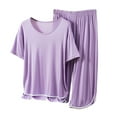 thumbnail image 1 of successthop Summer Pajamas for Women Purple Lightweight Solid Short Sleeve T-Shirt 2 Piece Capri Loungewear L, 1 of 3