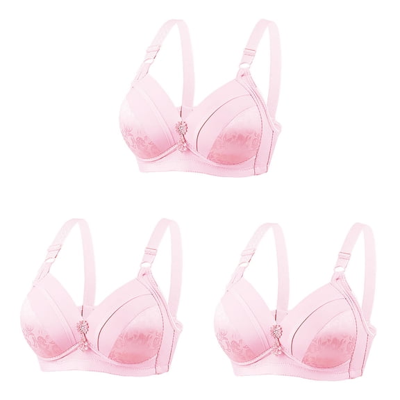 TrendVibe365 3 Pack Full Coverage Bras for Women Pink 44 Wirefree Push Up Everyday Bralette Solid V Neck Daily Bralette Spaghetti Straps Basic Bra Comfy Beautifully Bras Lingerie
