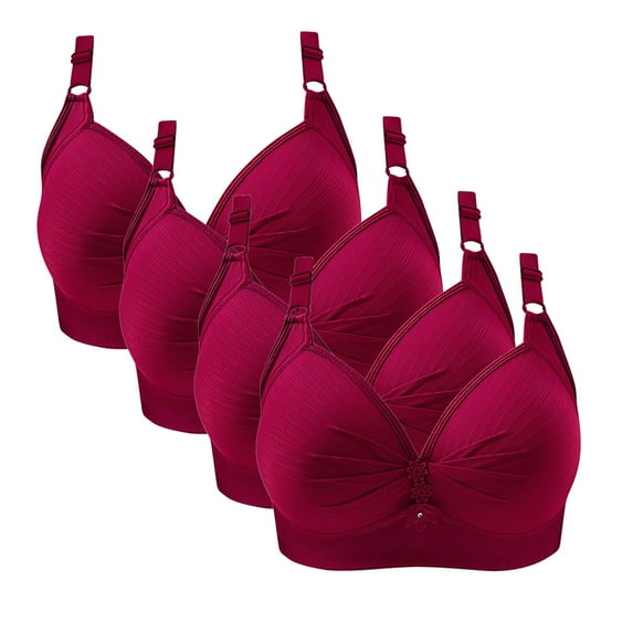 TrendVibe365 4 Pack Bras for Women Wireless Red 38 No Wire Push Up Everyday Bra Solid V Neck Daily Bra Breathable Spaghetti Straps Basic Bralette Beauty Causal Bras Lingerie