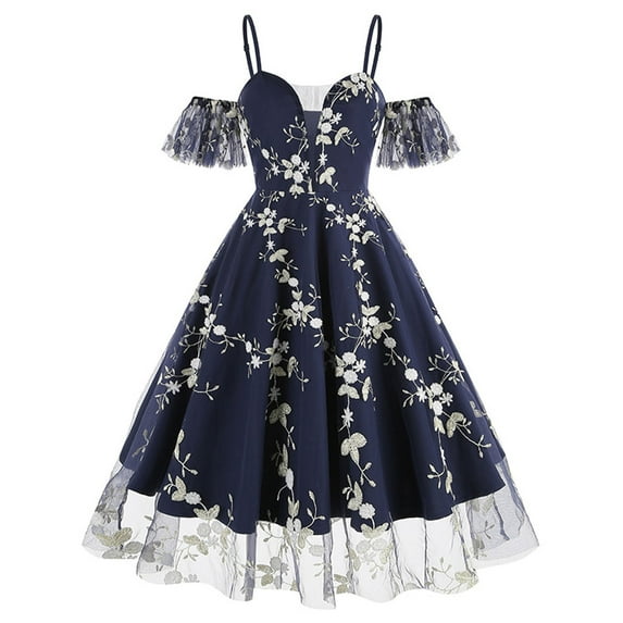 TrendVibe365 50s Dresses for Women 1950s Retro Vintage Floral Spaghetti Strap Slip Dress Short Sleeve Summer Dresses Off Shoulder Sundresses Big Swing Flare Sexy Dresses Tea Knee Length Dresses